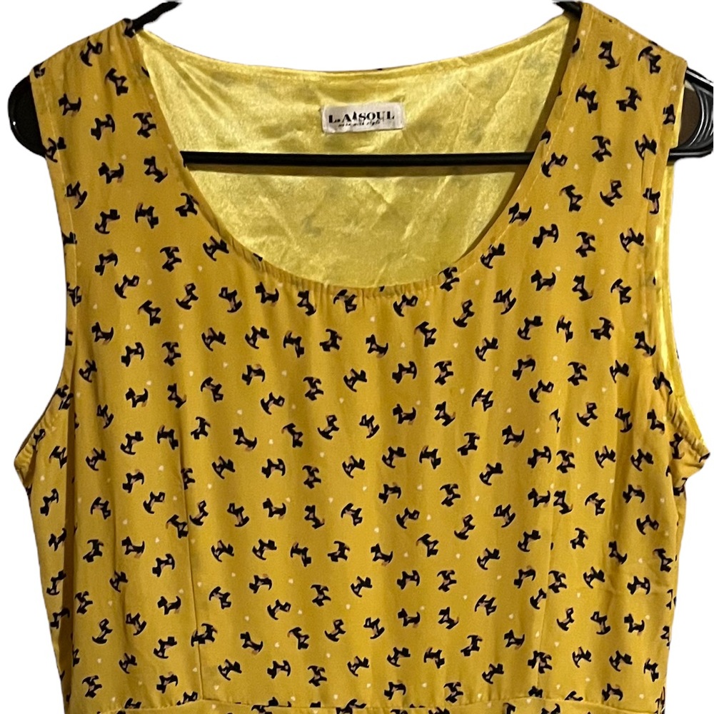 L.A Soul Yellow Scottie Dog Print Dress. Women’s Fit Flare Cocktail.